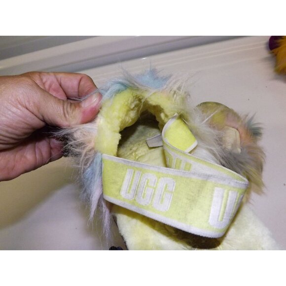 Size 7 UGG Women's Disco Slide Tie Dye Slippers Pastel Fluffy Blue Pink Yellow - Picture 6 of 11